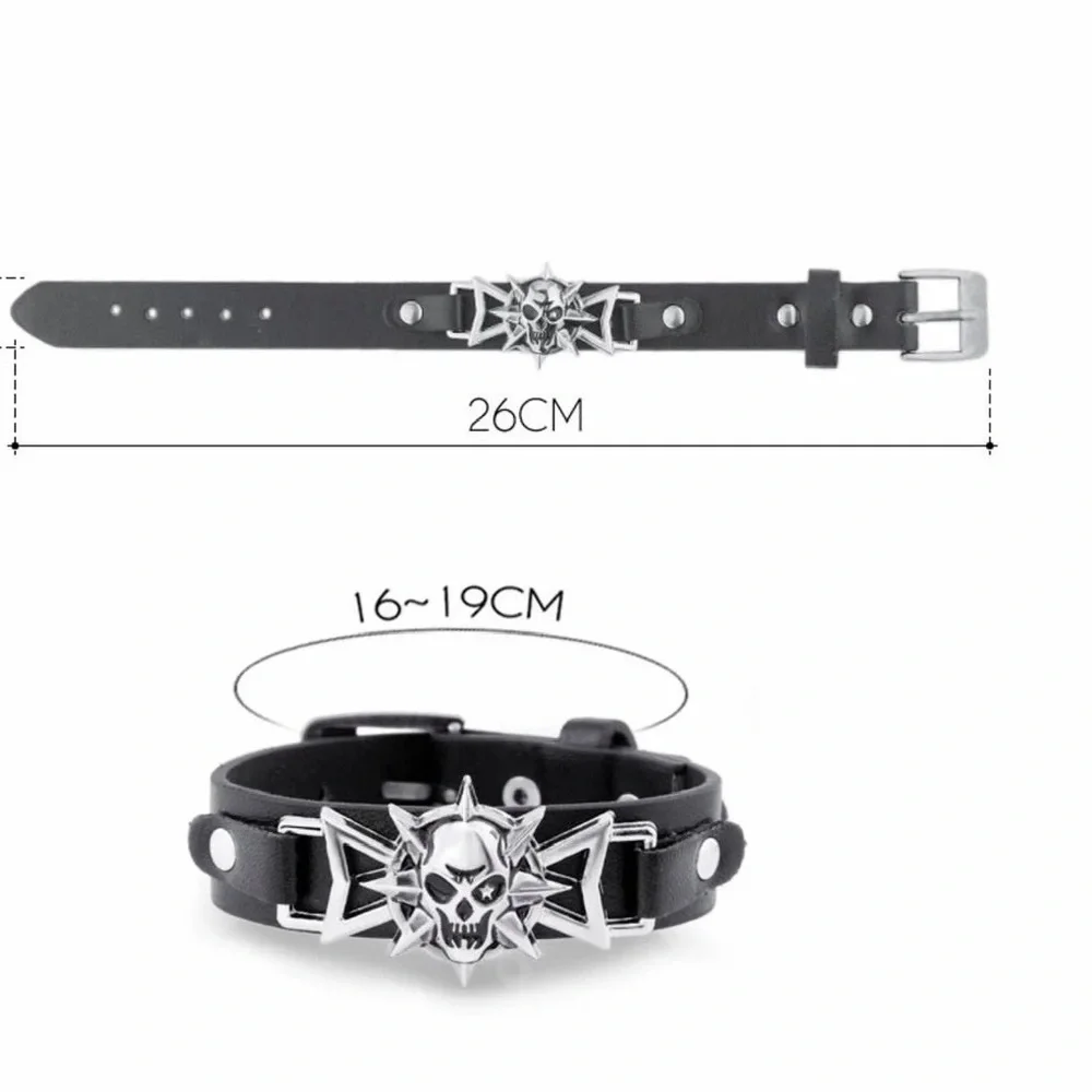 Skeleton Skull Punk Gothic Rock Leather Belt Buckle Bracelets For Men